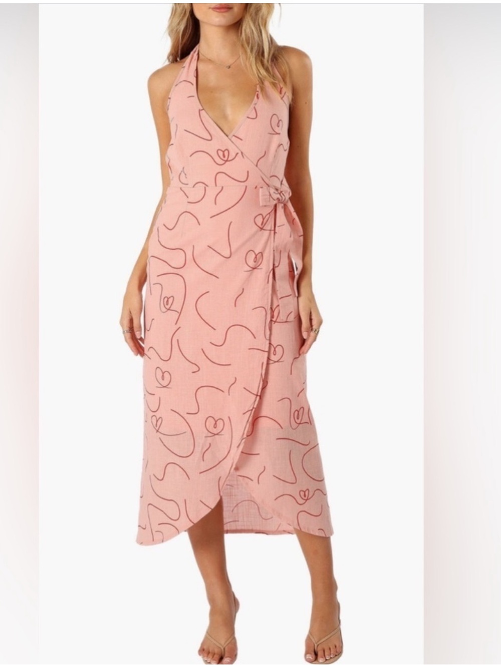 Petal & Pup Abigail Wrap Midi Dress Size Medium Pink Red - Picture 12 of 12